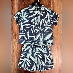 Toddler Volcom Linen Short & Button Up Tropical Print Set Size 2T